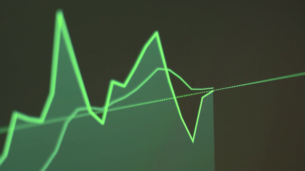 Grafico a linee verdi animato su uno schermo digitale