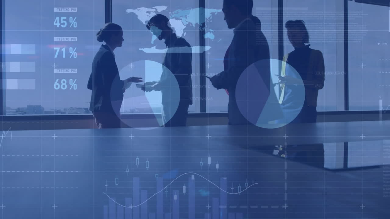 사무실에서 다양한 동료에 대한 금융 데이터 처리의 활성화