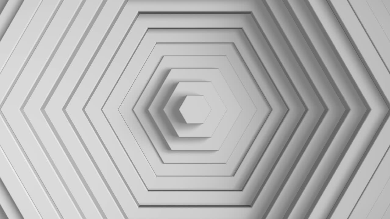 Abstract hexagon with offset effect. Animation of white pure hex rings. Abstract background for a business presentation. Seamless loop of 4k 3d rendering