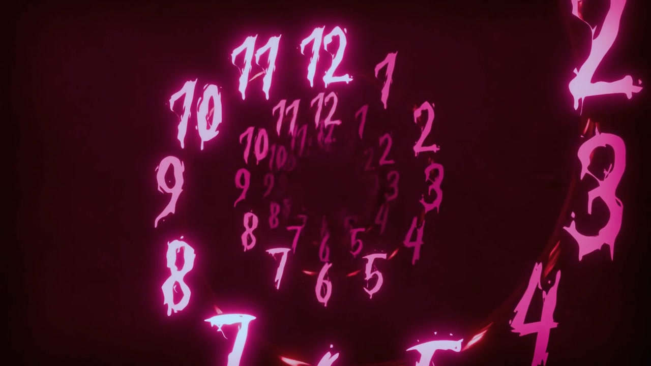 Abstract Tunnel of Glowing Pink Numbers Rotating in Dark Space