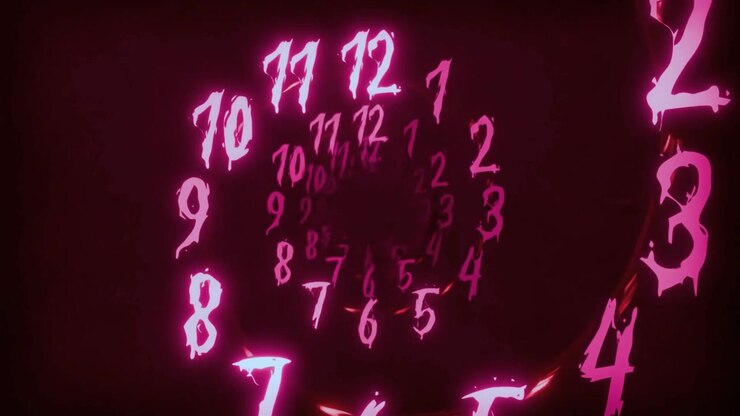 Abstract Tunnel of Glowing Pink Numbers Rotating in Dark Space