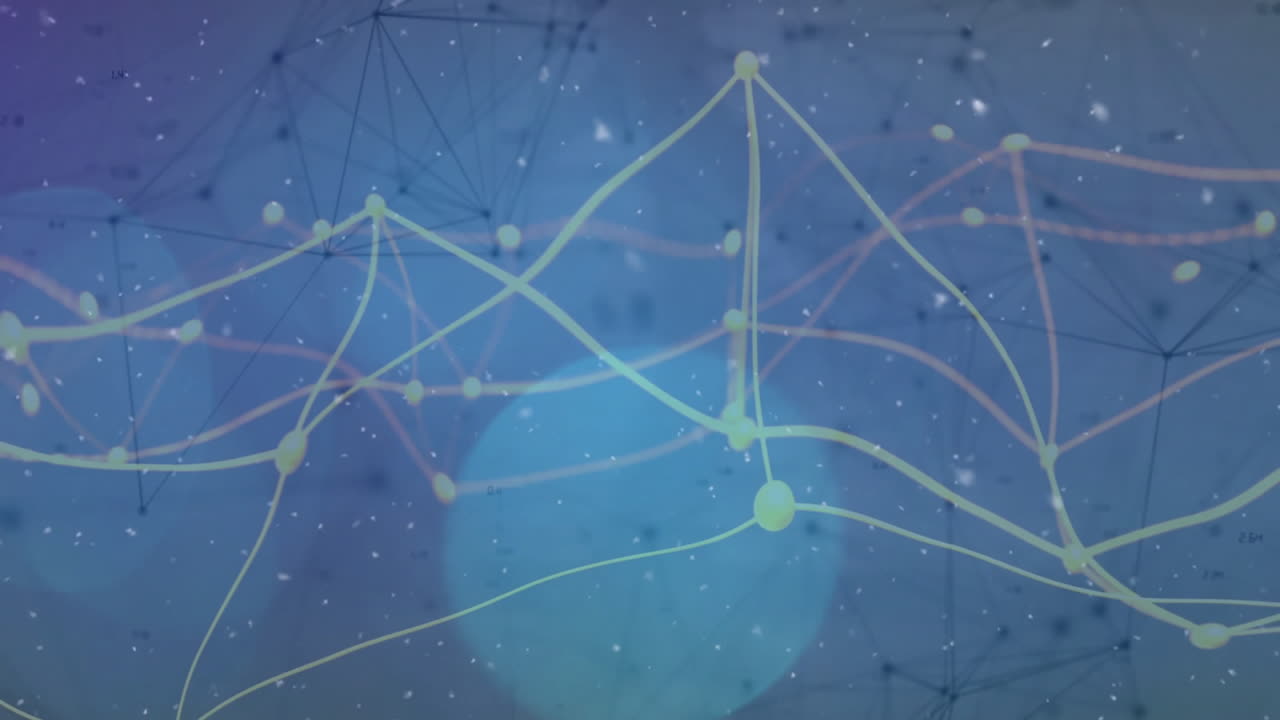 animación de la red de conexiones a través de luces puntuales sobre fondo azul