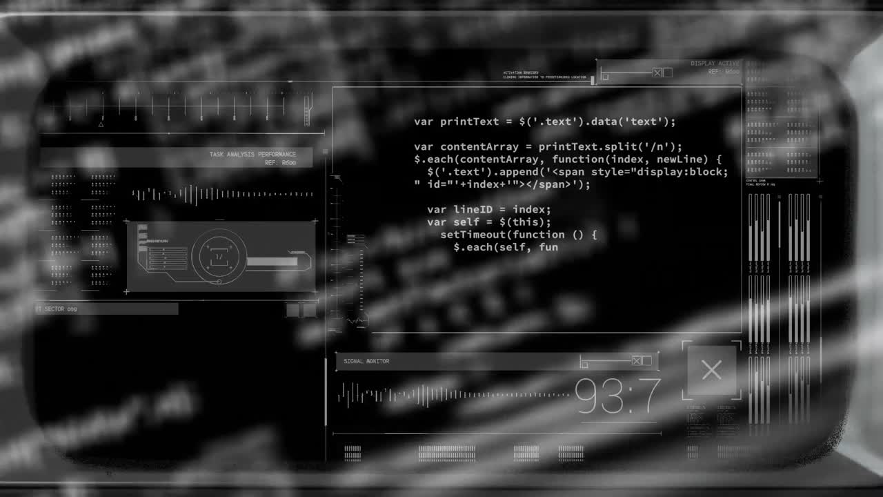 animacja przetwarzania danych na czarnym tle