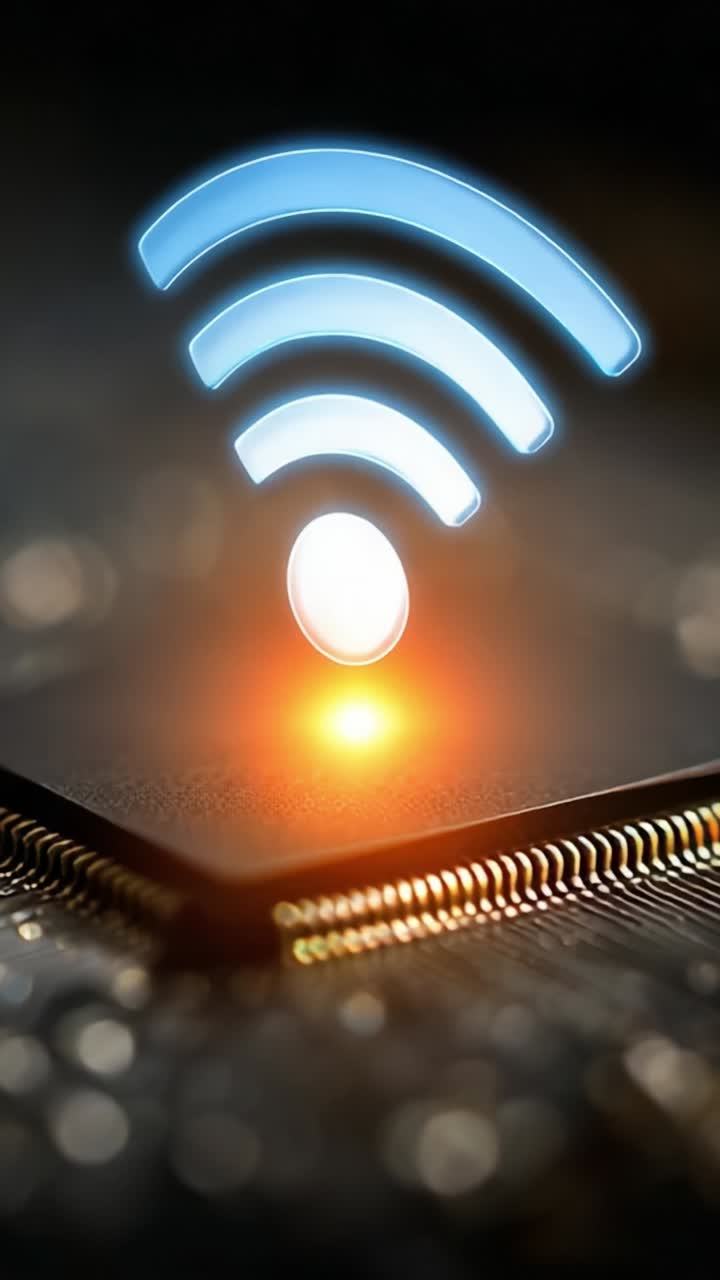 Captivating Close-Up of a Circuit Board Highlighting the Vibrant Wireless Signal Icon Illuminating Technology's Connectivity Potential