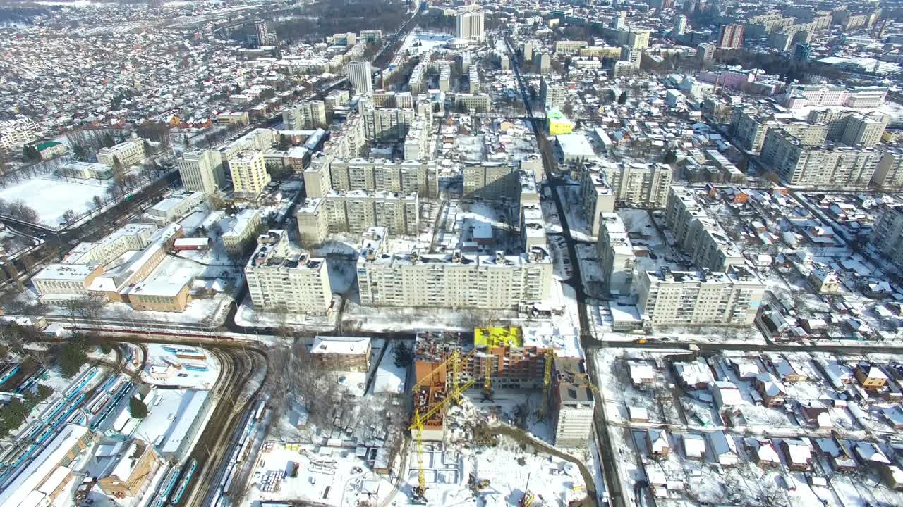 Place for many tall buildings under construction and cranes