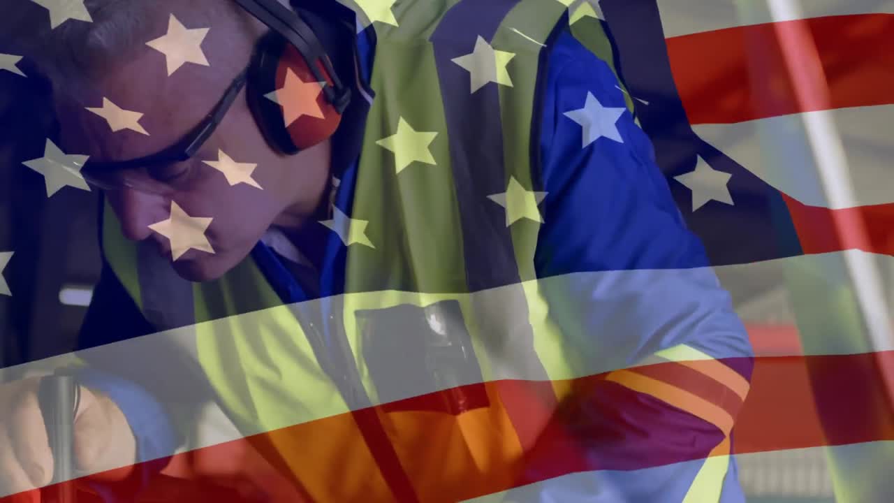 배경 에 있는 사람 위 에 흔들리는 미국  ⁇ 발 의 애니메이션