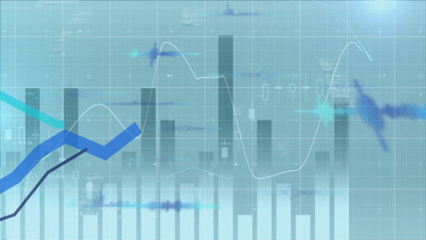 animation of financial data processing overgrid on blue background