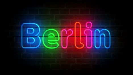 berlin symbol neon on brick wall loop