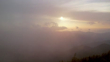 dead-trees,-appalachian-mountains-and-blue-ridge-mountains-at-sunset-aerial