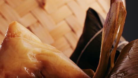 close-up of zongzi in bamboo leaves