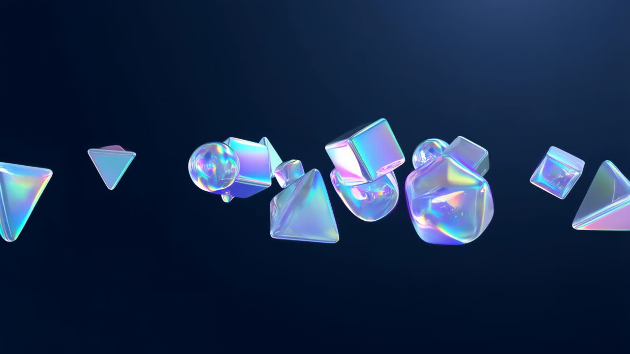 Abstract Holographic Geometric Shapes Floating on Dark Background