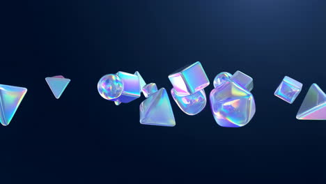 abstract holographic geometric shapes floating on dark background