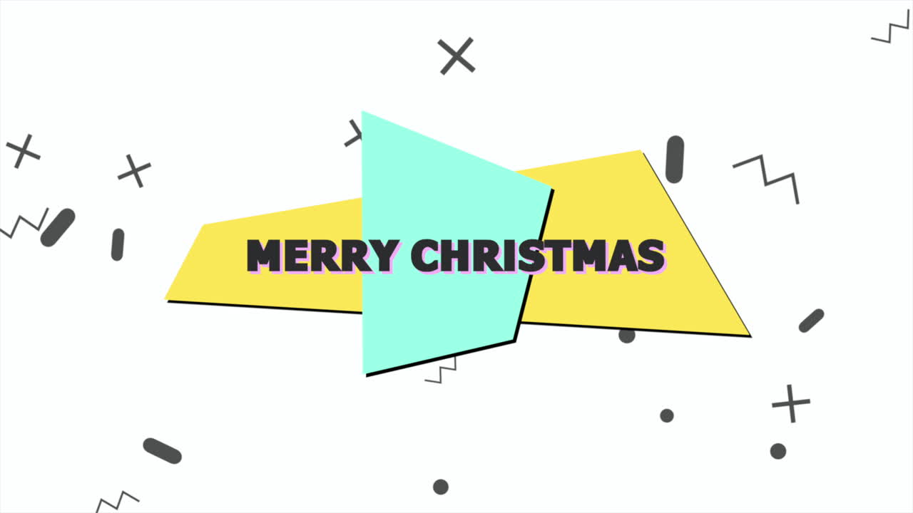 애니메이션 텍스트 메리 크리스마스 및 모션 추상적 인 기하학적 모양 멤피스 배경 1