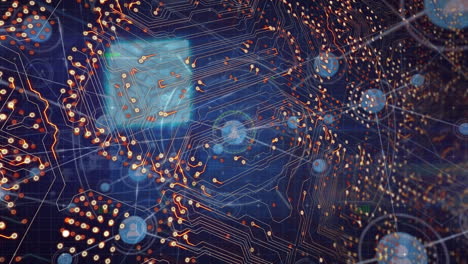 animación del procesamiento de datos sobre un fondo azul