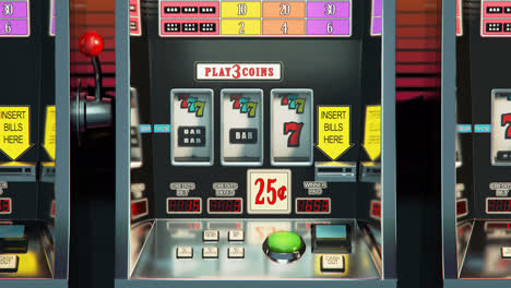 Primer-Plano-De-Una-Máquina-Tragamonedas-Retro-De-Casino.-Tambores-Giratorios-De-Bandido-Manco.-Juego-De-Azar.-Combinación-Ganadora.-Las-Vegas,-Colorido,-Tema-De-Juego-De-Neón.-Jackpot,-Ganar,-Perder,-Riesgo,-Suerte.-4k