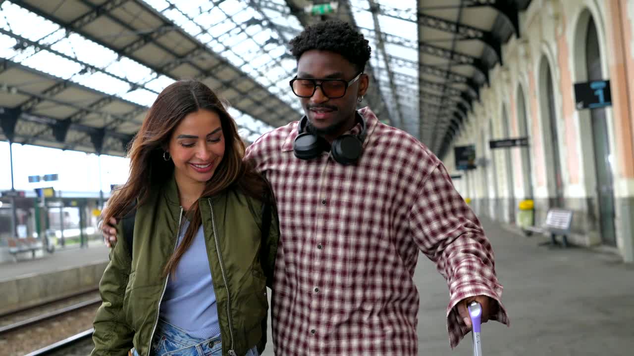 Couple Embracing at a Railway Platform