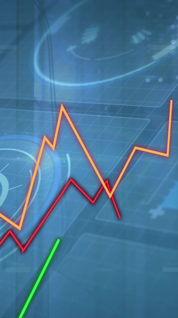 Animation of graphs moving over interface with data processing against computer server room