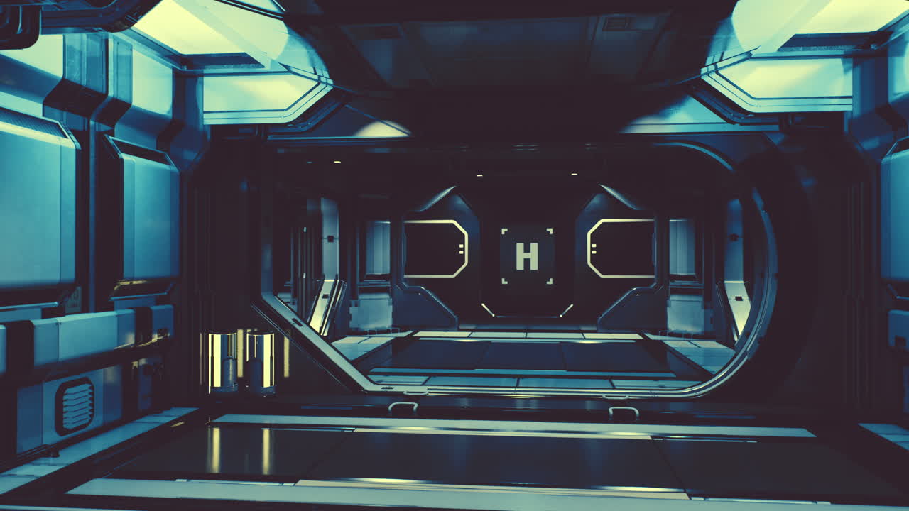 Futuristic interior of Spaceship corridor with light