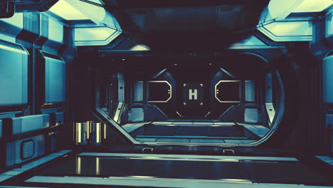 interior futurista del corredor de la nave espacial con luz