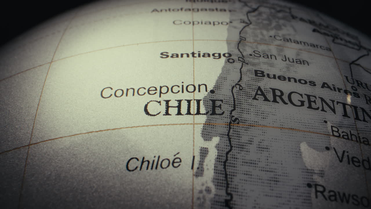 Close-up view of Chile and Argentina on a world globe