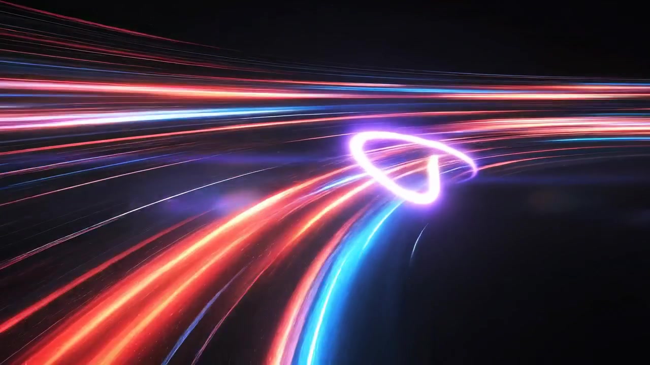 Dynamic Red and Blue Light Trails Moving at High Speed