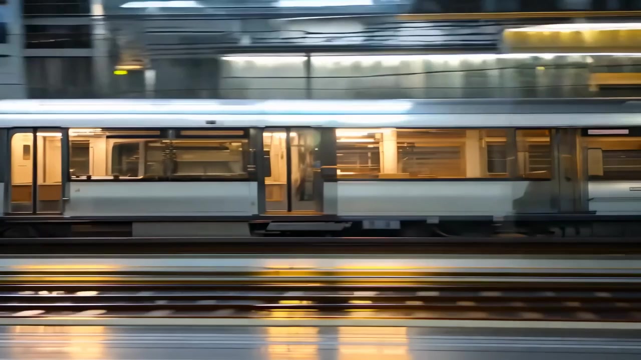 Moderno treno della metropolitana che attraversa una stazione urbana di notte