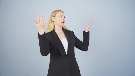 business woman overwhelmed by the air temperature.