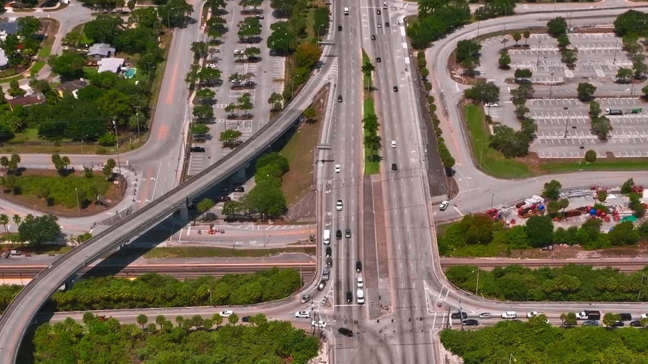 Aerial view of roads and vehicles in Miami, USA
