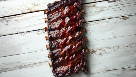 close up shot of a rack of bbq ribs