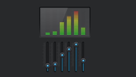 sound equalizer moving up and down with control buttons. animated video 4k on black background