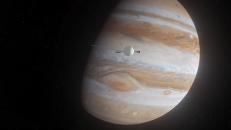 voyager 1 alejándose del gigante gaseoso júpiter con neblina atmosférica después del sobrevuelo para recopilar fotos y datos científicos 4k