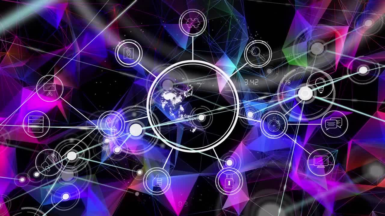 검은 바탕 위의 데이터 처리 및 모양의 애니메이션