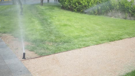 watering a lawn with a sprinkler system