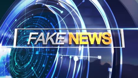 texto de animación noticias falsas y gráficos de introducción de noticias con formas circulares azules en el estudio