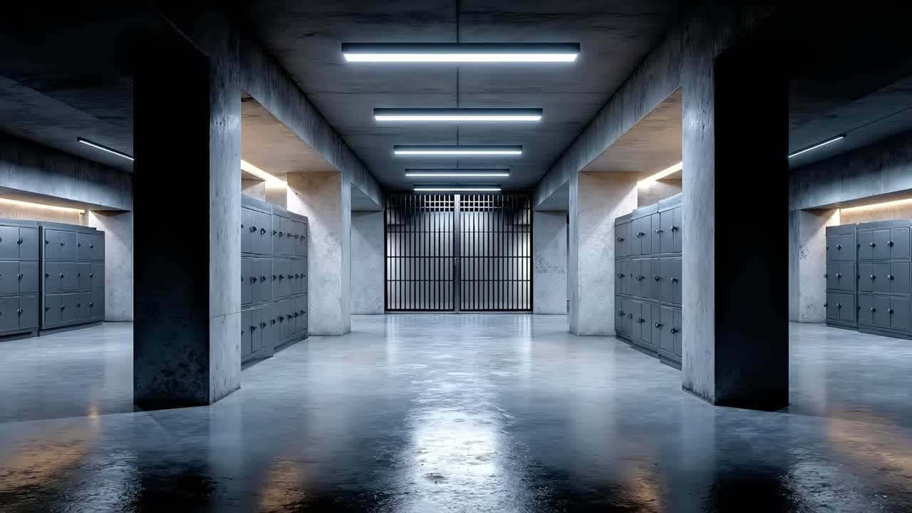 A long hallway with lockers in a building