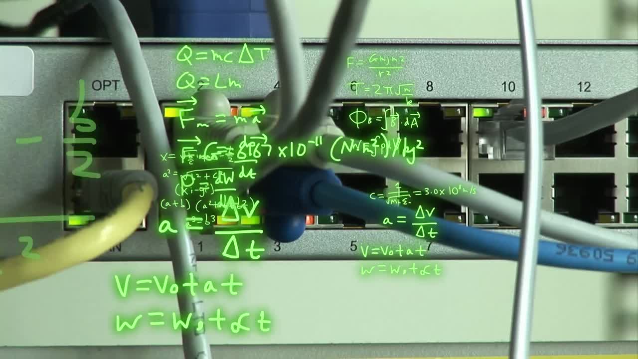 Animation of mathematical equations over router with cables