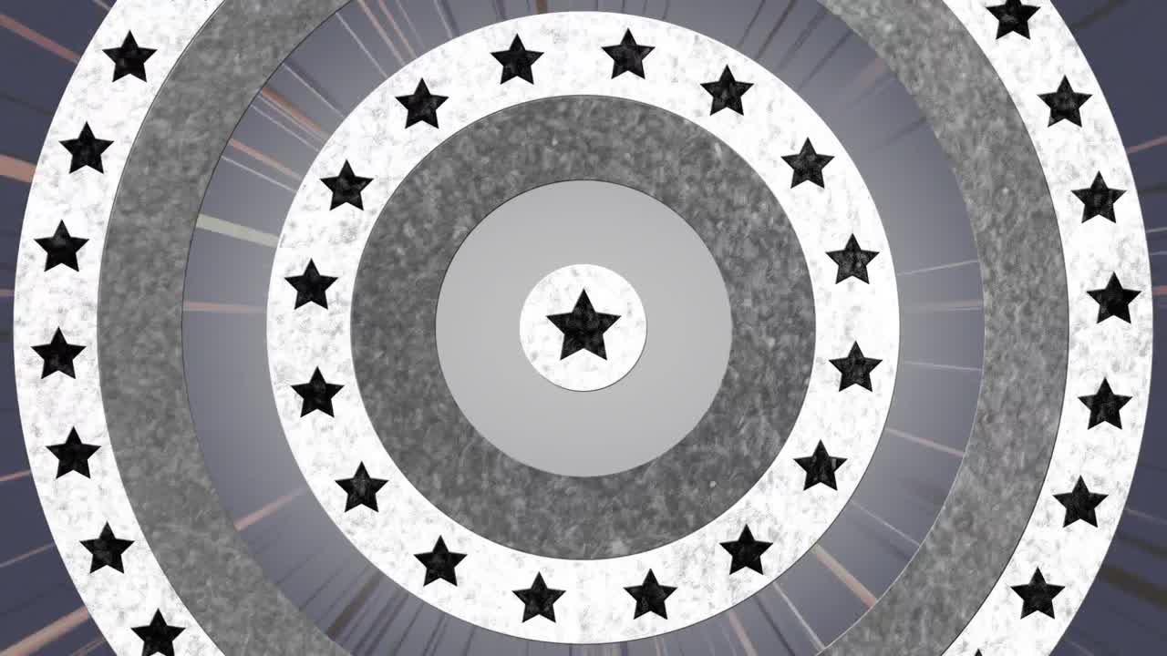 animación de círculos monocromáticos en blanco y negro que giran con rayos