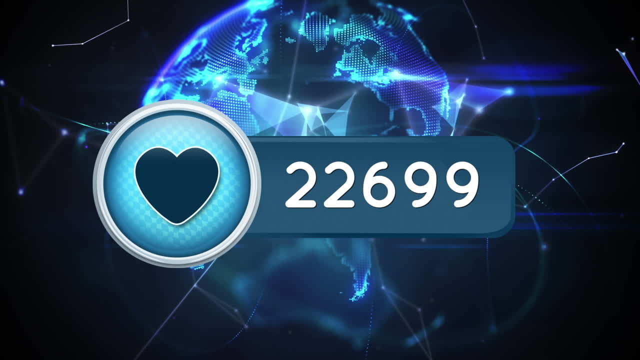 Globe rotating with numbers and heart icon