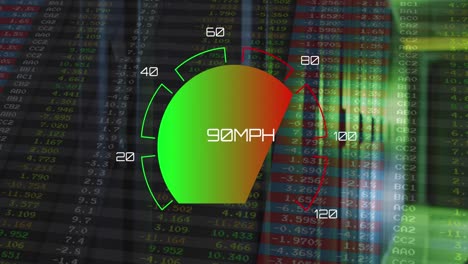 animación del indicador de velocidad y procesamiento de datos a través de servidores informáticos