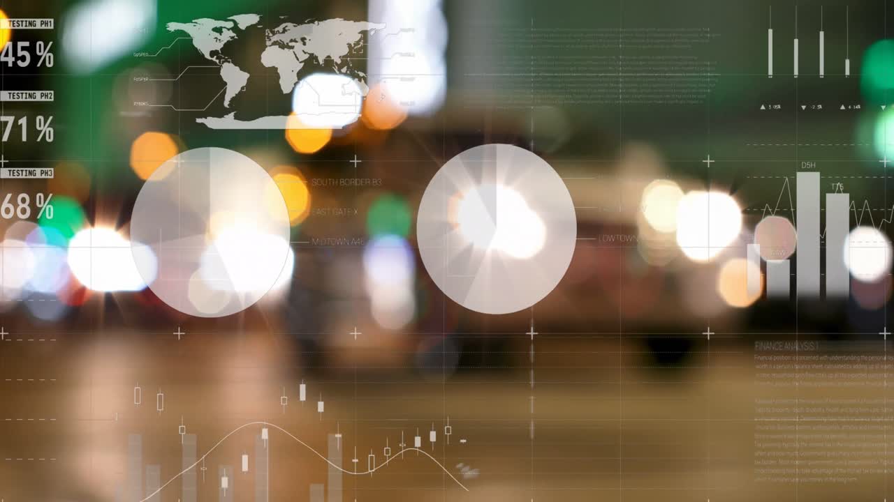 초점이 맞지 않는 불빛과 도시 풍경에 대한 통계 처리의 애니메이션