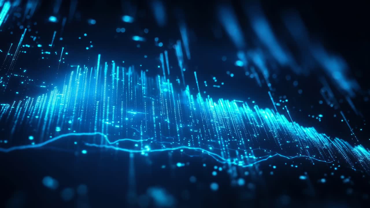 Dynamic digital waveform in a low-angle shot, perfect for a futuristic tech video