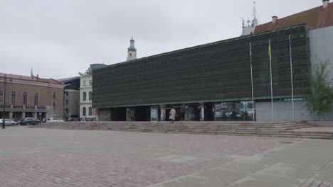famous square in riga on cloudy day and few people