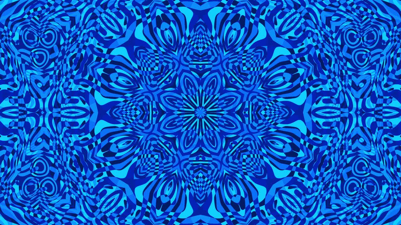 Mesmerizing Blue Mandala Kaleidoscope – Loopable Psychedelic Fractal Pattern with Hypnotic Swirling Motion - Trance Background