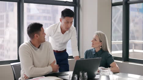 business team, diversity and laptop planning