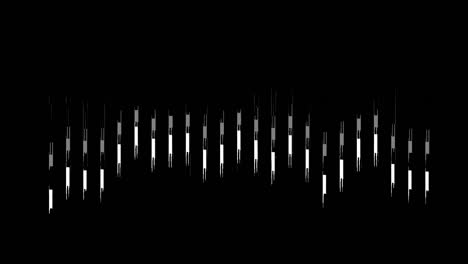 animation of music equalizers, vertical white shape bar lines on black background, pulsating and moving up and down, overlay video with alpha blending option