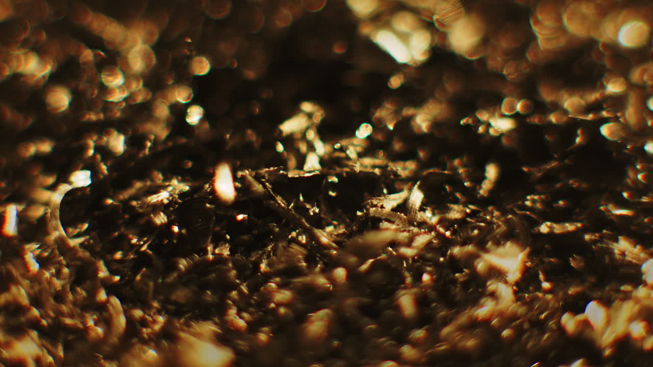 Macrofotografia di limatura metallica color oro