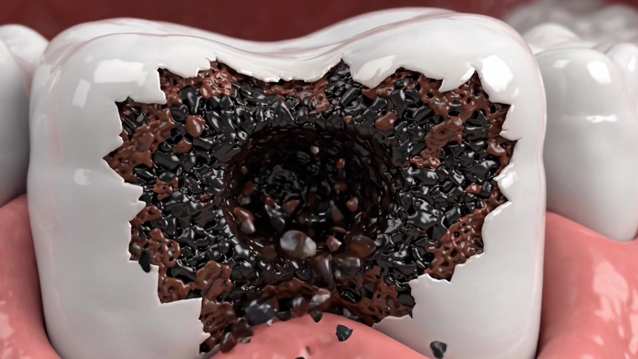 Illustration of Dental Decay Progression: From Healthy Tooth Enamel to Severely Decayed Cavity Revealing Internal Damage in a Stunning Visual Analysis