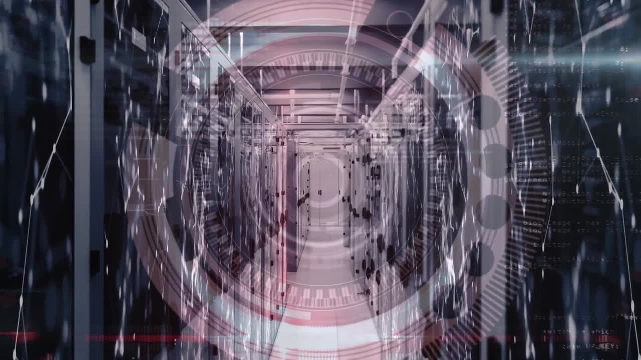 анимация нескольких кругов, плавающих на камере над комнатой, сделанной из экранов