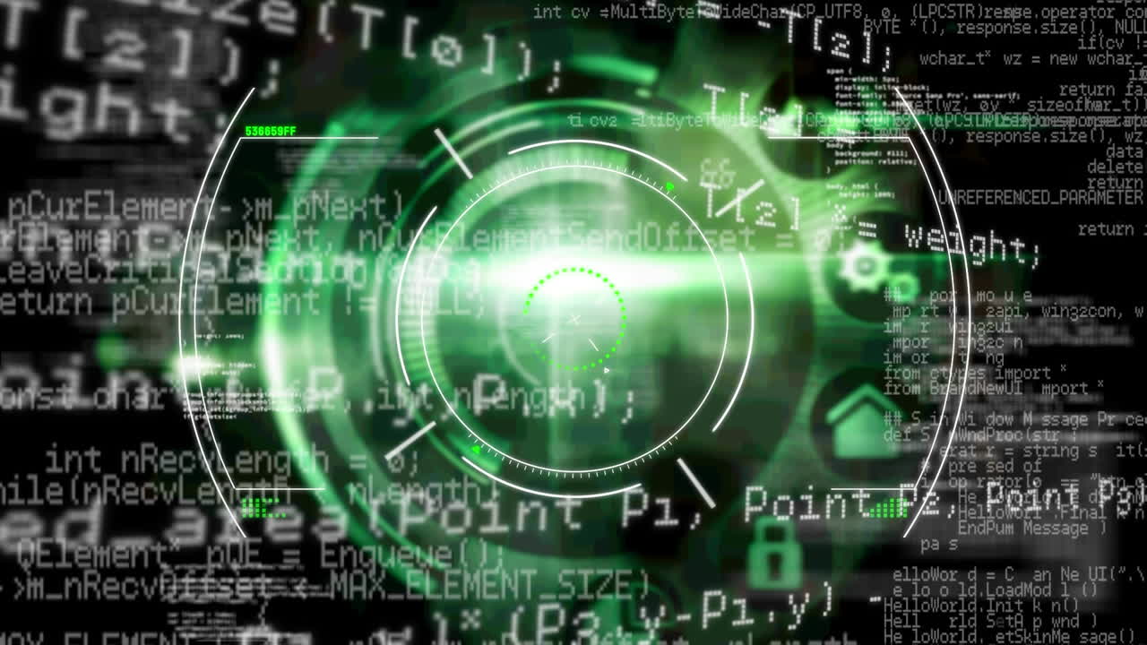 animación de escaneo de alcance verde y procesamiento de datos con luz brillante