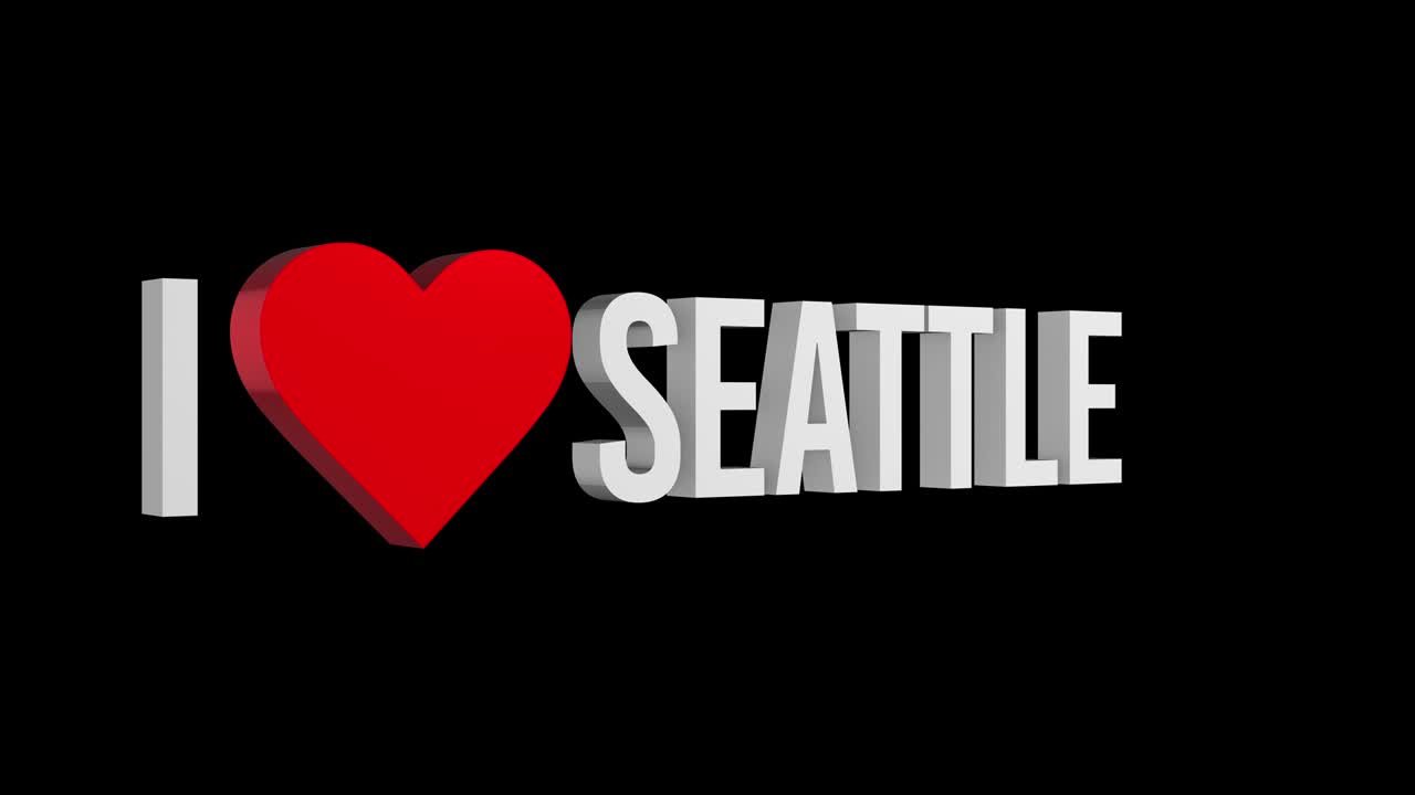I love Seattle. Text and heart 3d. Alpha channel